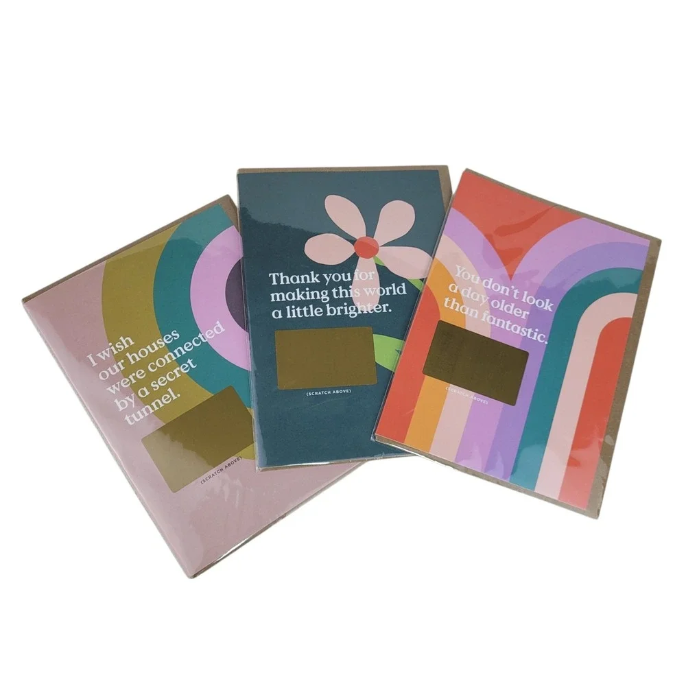 Inklings Paperie Scratch Off Greeting Card Set 3pk Retro Rainbow Daisy Birthday